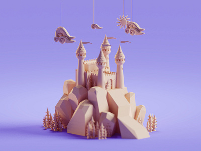 Random Castle render b3d blender castle fantasy illustration isometric low poly trees