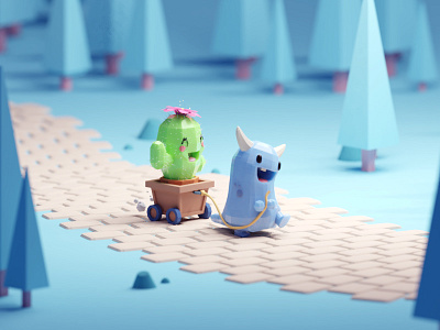 A Quick Trip For The Little Monsters b3d blender cute friends illustration isometric low poly monster render