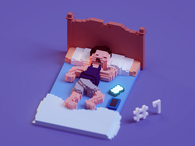 Voxeltober Day #7 b3d backpains blender chibi illustration isometric magicavoxel render sleep voxels