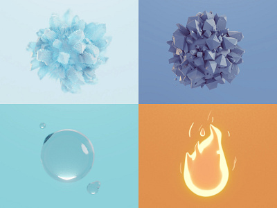 3D elements b3d blender elements fire ice illustration isometric low poly rock water