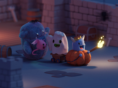 Dungeon Exploration b3d blender cute dungeon ghost halloween isometric low poly monsters pumpkin
