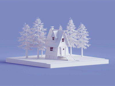 Random renders b3d blender doodle house isometric low poly trees