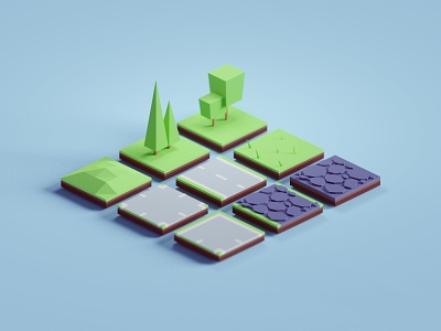 Random 3D tiles b3d blender blocks game assets illustration isometric low poly roads tiles