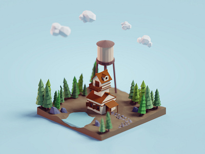Cabin in the Woods 2018 b3d blender cabin forest illustration isometric lighting low poly woods