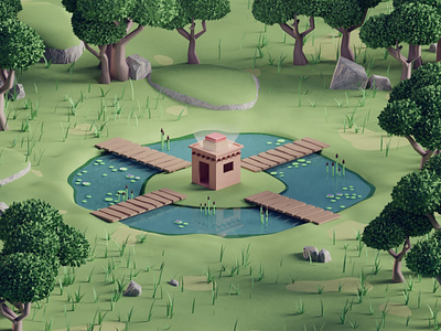 Swamp Render (Cancelled Project) 3d animation b3d blender hut illustration isometric low poly swamp