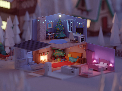 Christmas Competition 2018 (WIP) b3d blender christmas design home isometric low poly lowpoly snow winter xmas