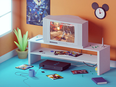 The one with all the 8 MB memory cards b3d blender console gaming illustration isometric low poly lowpoly playstation ps2 sony