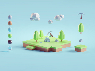 Simple RPG render 3d b3d blender game illustration isometric low poly lowpoly minecraft clone mining