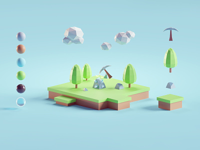 Simple RPG render 3d b3d blender game illustration isometric low poly lowpoly minecraft clone mining