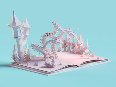 Paper story b3d blender dragon illustration isometric knight low poly lowpoly paper paper 53