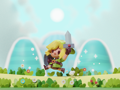 Link adventure b3d blender chibbi fan art isometric legend of zelda link low poly nintendo