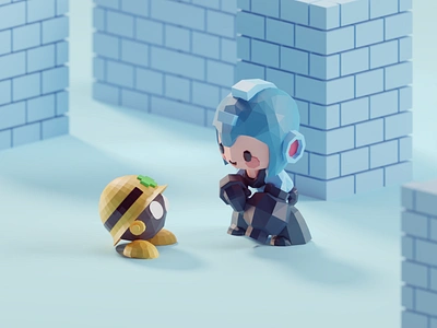 Megaman b3d blender branding character chibbi cute isometric low poly megaman