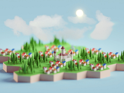Low poly Board Game-ish City b3d blender board game city fantasy isometric low poly village
