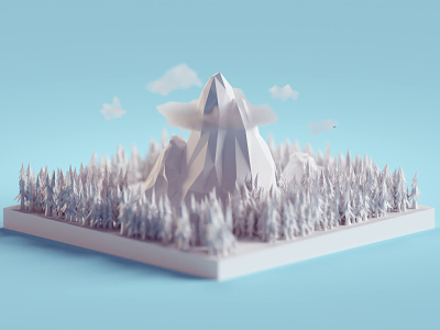 Lowpoly Mountains b3d blender clouds forest isometric low poly mountains
