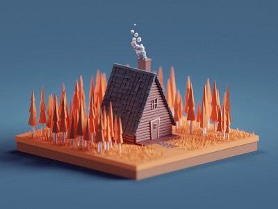 Lowpoly Autumn Cabin (WIP) 3d autumn b3d blender cabin house illustration isometric low poly