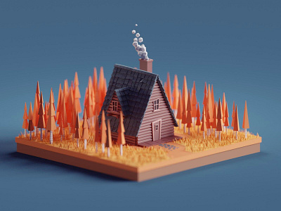 Lowpoly Autumn Cabin 3d autumn b3d blender building cabin forest house isometric low poly