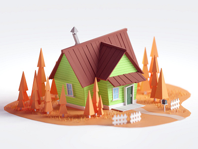 Random House #5 autumn b3d blender green house isometric low poly orange render