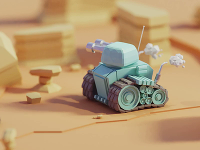 Finn the Tank (animated) 3d animation b3d blender cute isometric low poly motion tank