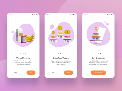 Kartflash Onboarding Screens adobe xd b3d blender illustration mobile onboarding screens