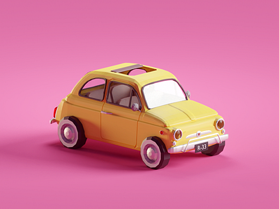 Fiat 500 (Lupin fan art WIP) anime b3d blender fanart fiat 500 isometric low poly lupin pink yellow
