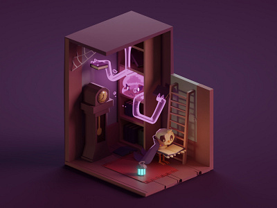 Low poly Haunted Library b3d blender ghost haunted library illustration isometric library low poly owl render