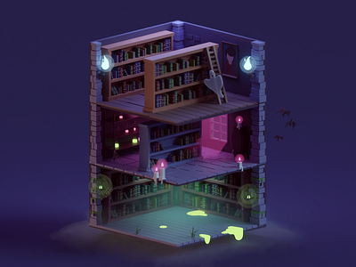 Haunted Library (WIP) b3d blender ghosts haunted isometric library low poly potion spooky swamp witch