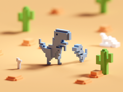 No Internet Dino (colored version) b3d blender isometric magica voxel voxels