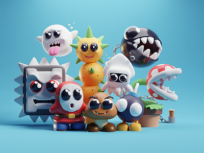 Mario Foes b3d blender characters chibbi cute goomba illustration mario render villains