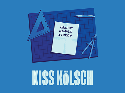 Kiss Kolsch beer can compass illustration label package paper pen ruler