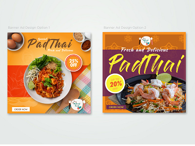 Sample Facebook banner ads for a Thai restaurant branding design typography