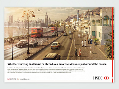 Campaign ad for HSBC opening in HSBC Oman branding design illustration