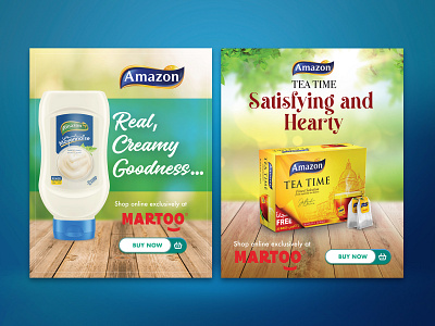 Social Media Banners for Amazon's Products (Mayonnaise and Tea) branding design typography