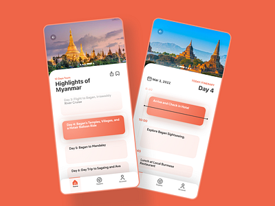 Daily UI #079 (Itinerary) 079 app ui bagan daily ui dailyui 079 day 79 design graphic design itinerary myanmar tour tour app travel ui ui design ux yangon