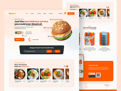 eatco - Food Delivery Service Landing Page daily ui delivery delivery service design food food delivery food delivery website google ux graphic design home page landing landing page mobile app myanmar ui ui design ux web design web ui website