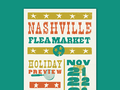 Nashville Flea Market colorful flea market fun letterpress nashville poster stars tennessee texture