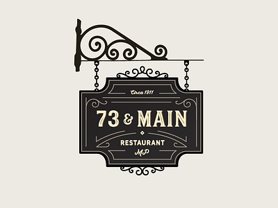 73 & Main branding mockup north carolina restaurant sign swirls wrought iron