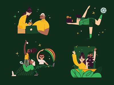 Clerksy Humans First Company Illustrations branding flat hand drawn human resources humans illustration movies people plants scenes simple spot illustrations