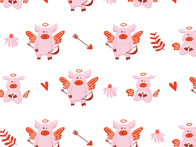 Valentines Day Pigs Pattern branding cupid illustration pattern pig surface valentines vector