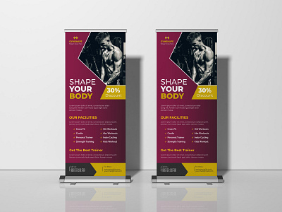 Gym fitness roll up banner fitness ads fitness app fitness banner fitness center gym roll up banner retractable banner roll up banner roll up banner design shape body signage banner