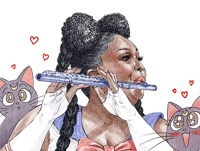 Lizzo be fluting editorial illustration illustrator lizzo portrait procreate