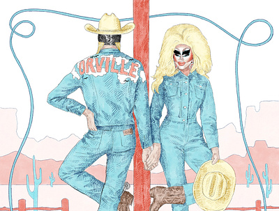 Trixie Mattel & Orville Peck drag race editorial illustration illustrator portrait procreate