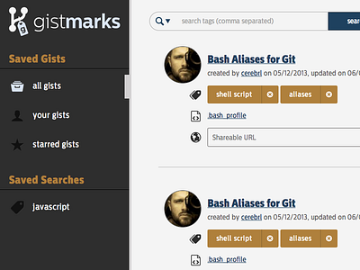 Snapshot of Gistmarks Prototype v2 css design html prototype ui