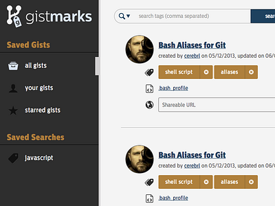 Snapshot of Gistmarks Prototype v2