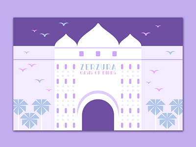 Zerzura Postcard architecture huevember illustration illustrator minimalist purple travel vector