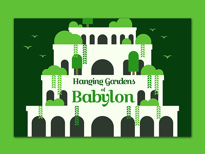 Hanging Gardens of Babylon Postcard huevember illustration illustrator minimalist mythology postcard travel vector