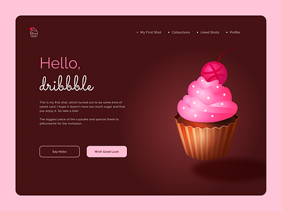 Just the cherry on top - Hello, Dribbble! brown sugar cream cupcake dessert first shot gradients graphic design hello hello dribbble illustration logo sugar yes please sweets vector welcome