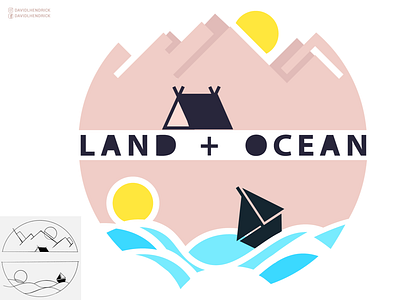 Land + Ocean boat boat logo branding camping logo camping shirt graphic design illustration logo mountain logo mountains ocean ocean logo ocean shirt outdoor outdoor logo outdoor shirt round logo sea sea logo waves logo