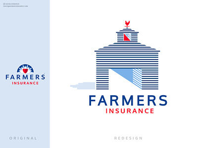 Farmers Insurance Redesign branding building building logo chicken chicken logo company rebranding farm farm logo house house logo insurance insurance logo lines logo logo redesign rebranding red white blue redesign stripes