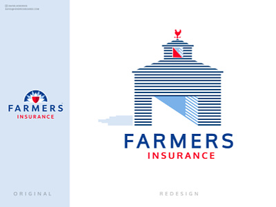 Farmers Insurance Redesign branding building building logo chicken chicken logo company rebranding farm farm logo house house logo insurance insurance logo lines logo logo redesign rebranding red white blue redesign stripes