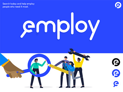 Employ Logo + Info Graphic + Branding app icon blue logo brand identity branding clean logo curved logo employment employment search homeless icon job job logo job search logo low income minority simple logo startup typography typography logo